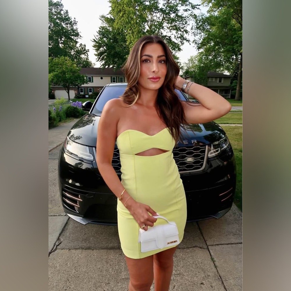 Zara Butter Lemon Yellow Mini Bodycon Dress Cut Out Evening Summer - Picture 15 of 15